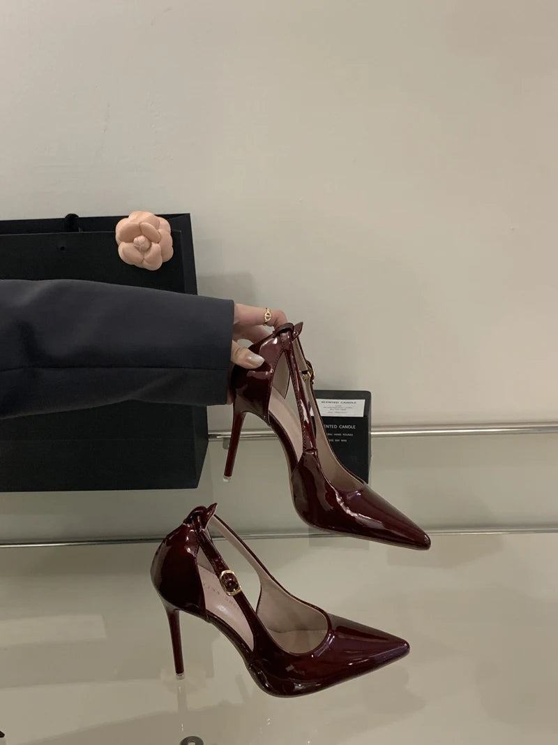 Escarpins Bordeaux Talon Aiguille 11cm — Cuir Verni Noir, Stiletto Chic, Soirée