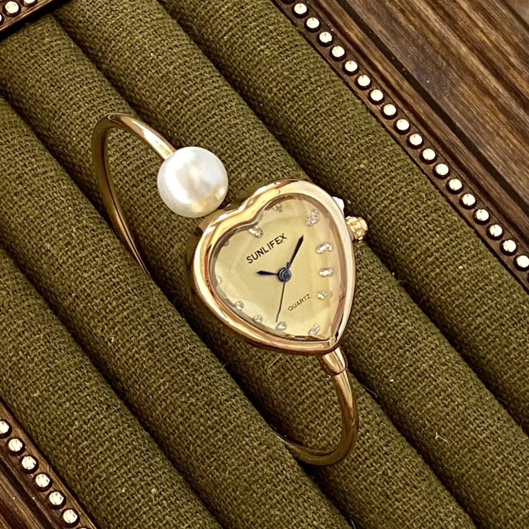 Montre Femme Perle Bracelet — Cadran Coeur, Quartz, Fashion Dropshipping