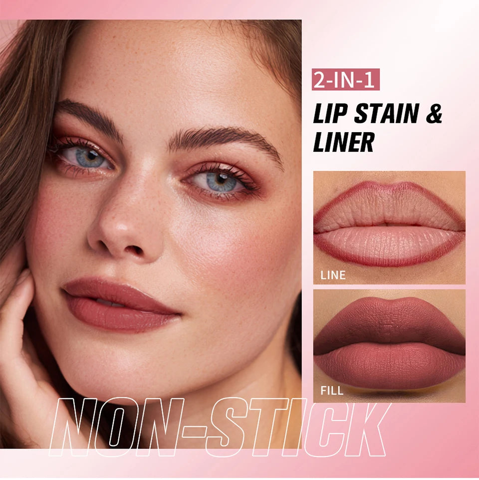 Crayon Contour Lèvres 2en1 Longue Tenue Anti-Bavure — Double Face Ultra Pigmenté