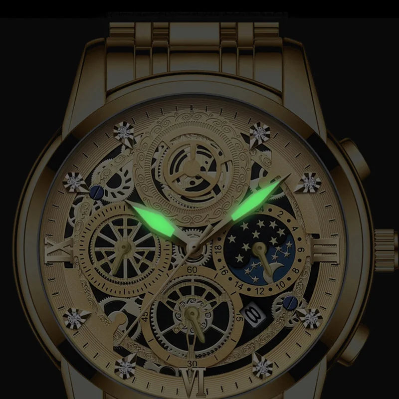 Montre Homme BINBOND Luxe Quartz — Acier Inoxydable, Lumineux, Étanche 30M, Business