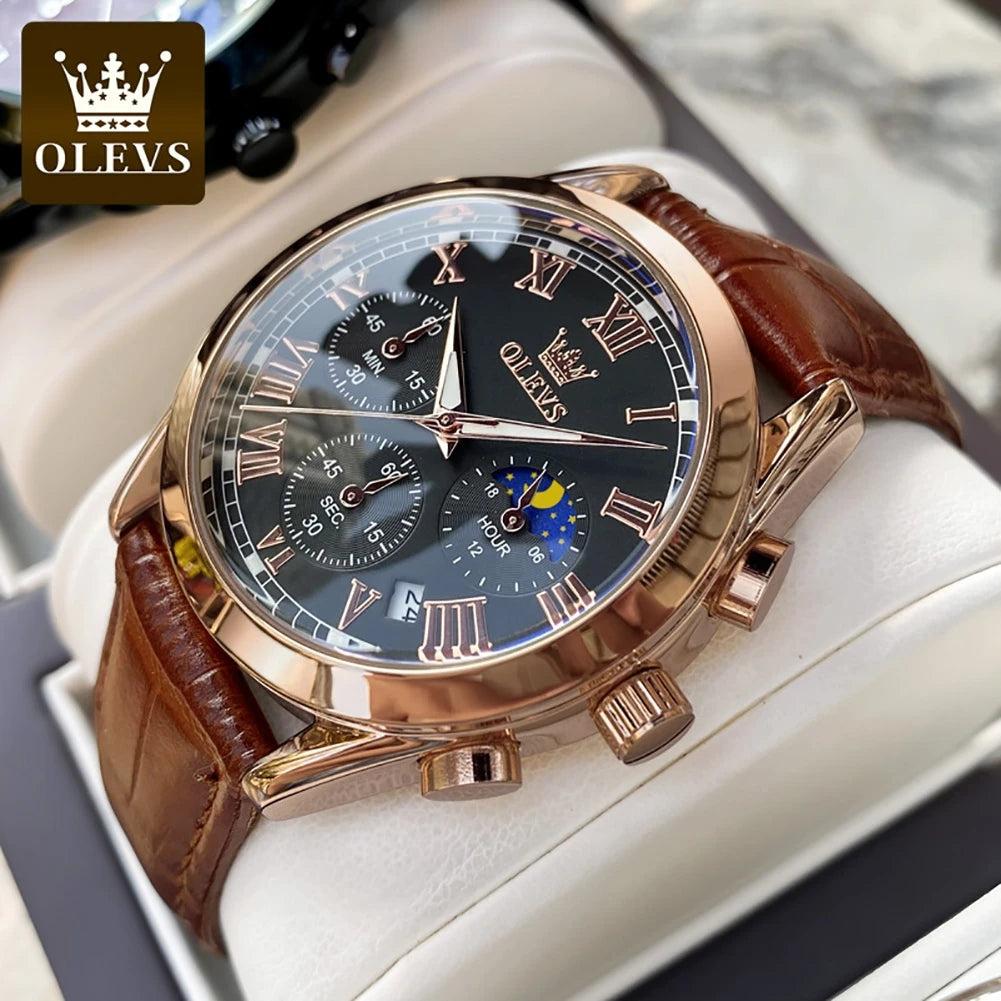 Montre Homme OLEVS 2871 Chronographe Phase de Lune — Étanche, Multifonction, Quartz Luxe
