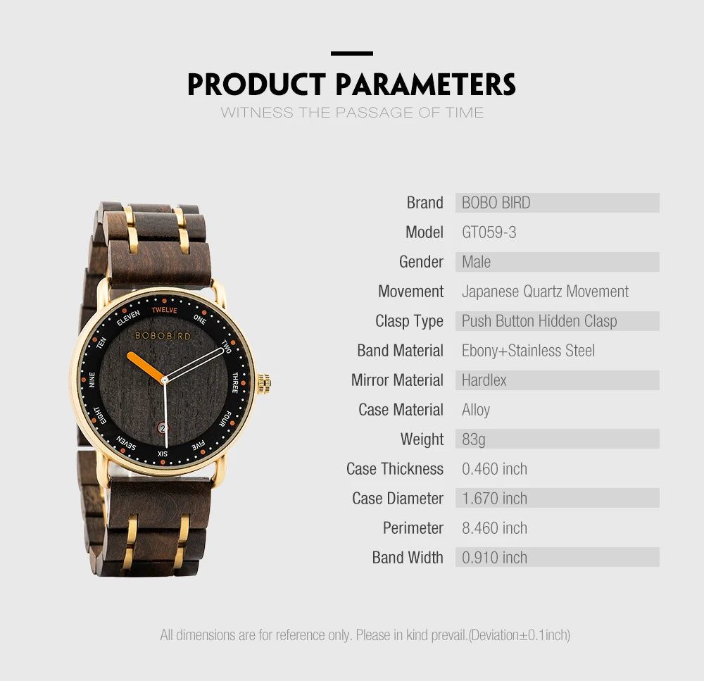 BOBO BIRD Montre Homme Bois Quartz — Casual, Cadeau Unique, Livraison Directe
