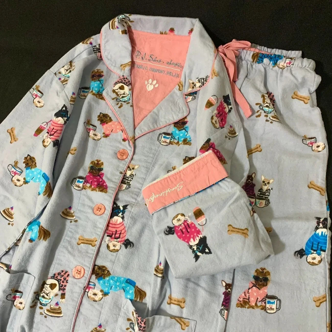 Ensemble Pyjama Femme Coton — Imprimé Cartoon Mignon, 2 Pièces, Manches Longues, Automne