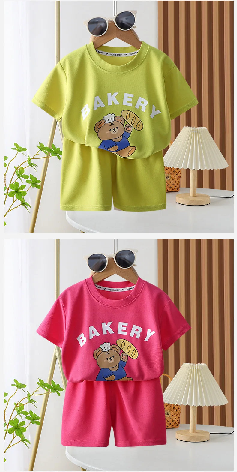 Ensemble 2 pièces enfant – T-shirt imprimé cartoon manches courtes & short, tenue décontractée 1-4 ans