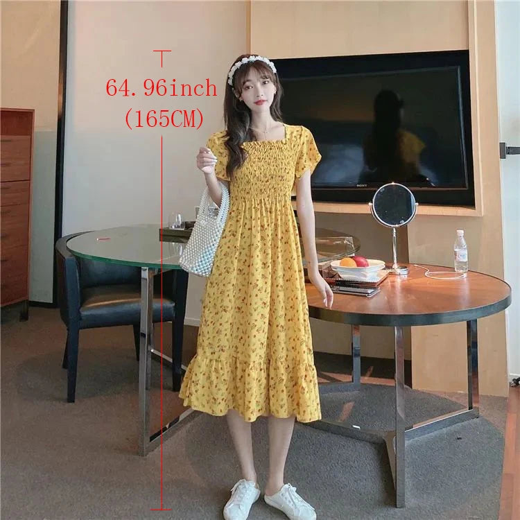Robe Mini Femme Fleurie Plissée 2025 — Manches Courtes, Dos Nu, Décontractée