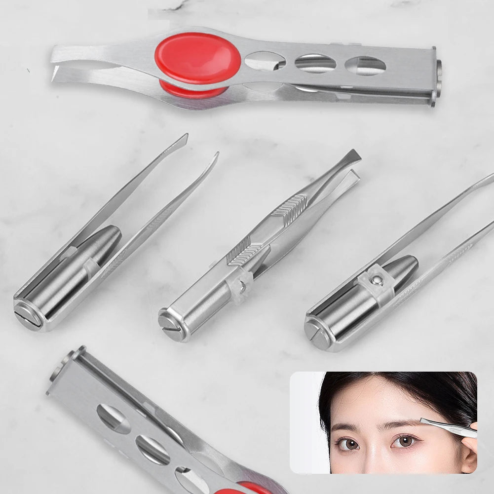 Pince à Sourcils LED Portable Acier Inoxydable — Design Intelligent Bouton