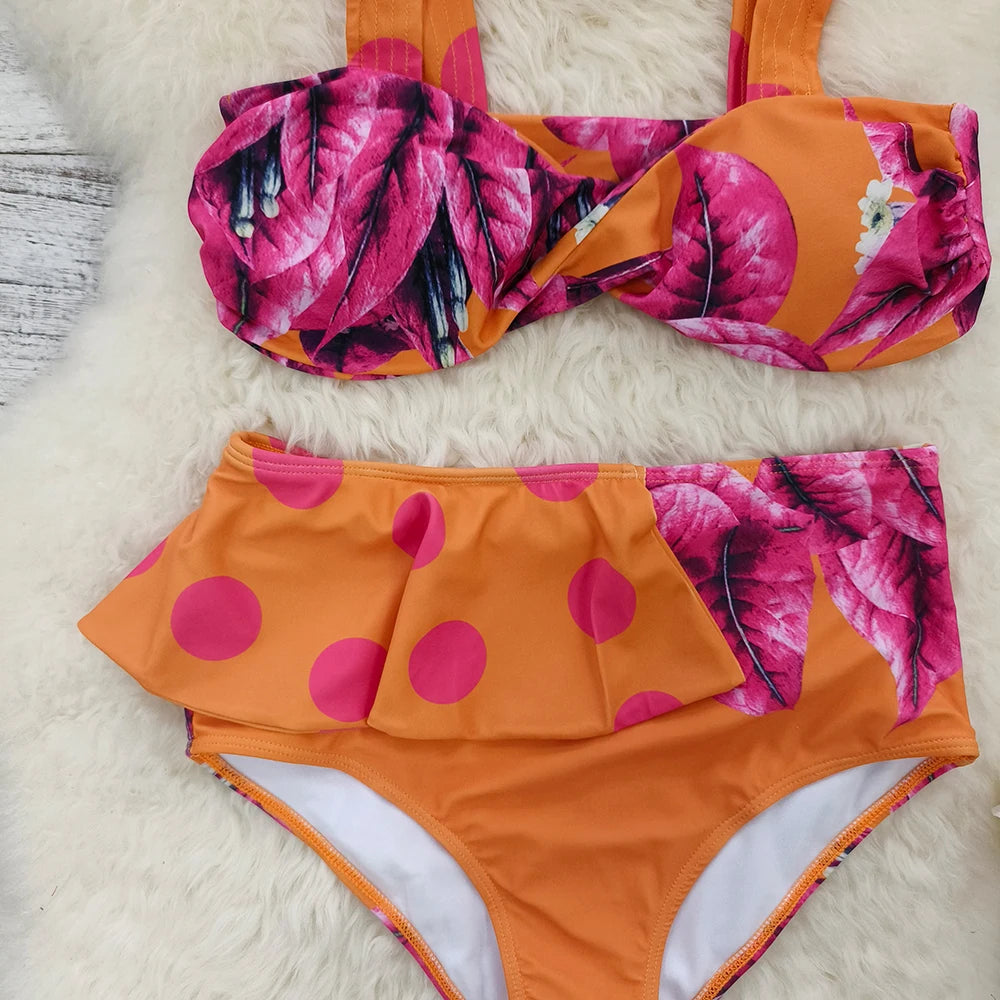 Bikini Taille Haute Bandage Floral 2026 — Volanté, Push Up, Bretelles Brésilien