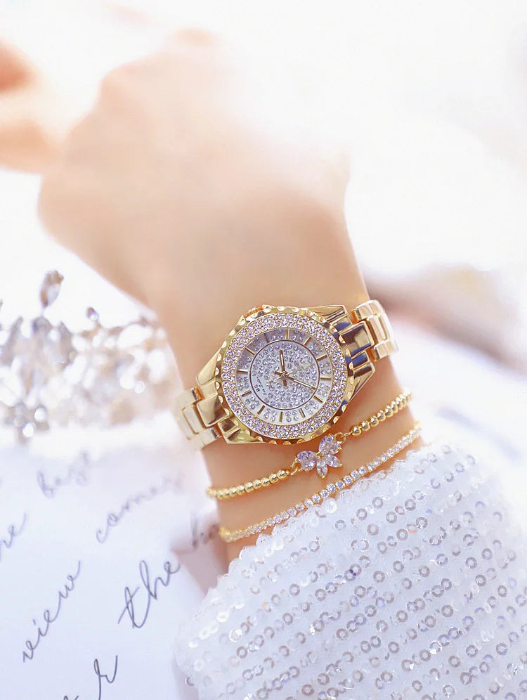 Montre Femme Or Bracelet Luxe Quartz 2025 — Acier Complet, Élégante, Top Marque