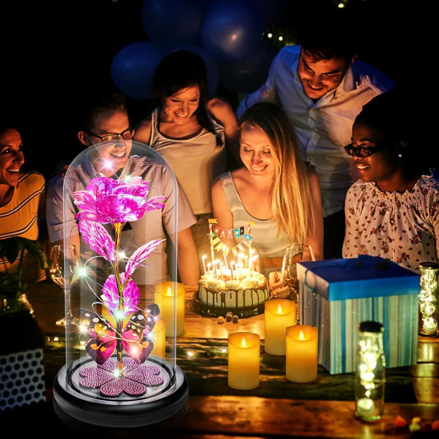 Rose Éternelle en Verre sous Cloche avec Lumière – Cadeau Fête des Mères