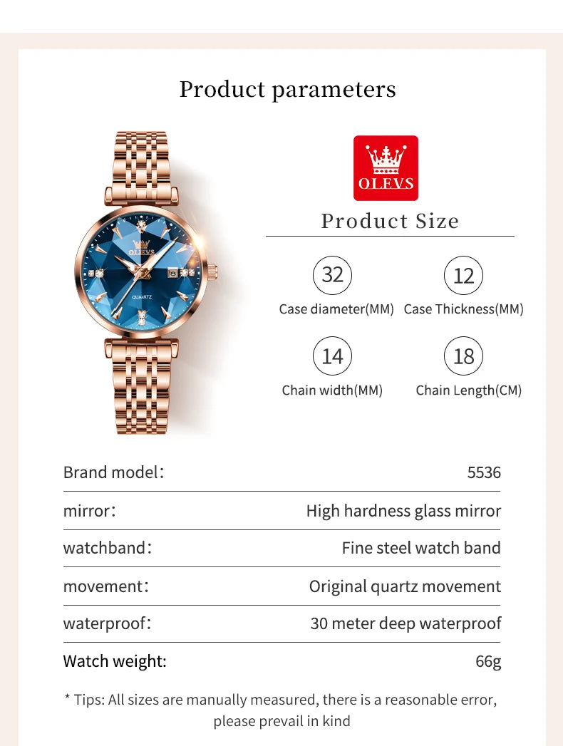 OLEVS Montre Femme Fashion Élégante — Quartz, Acier Inoxydable, Étanche, Date