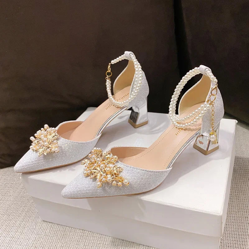Escarpins Femme Bout Pointu Perlé — Talon Haut, Mariage & Banquet, Été 2024