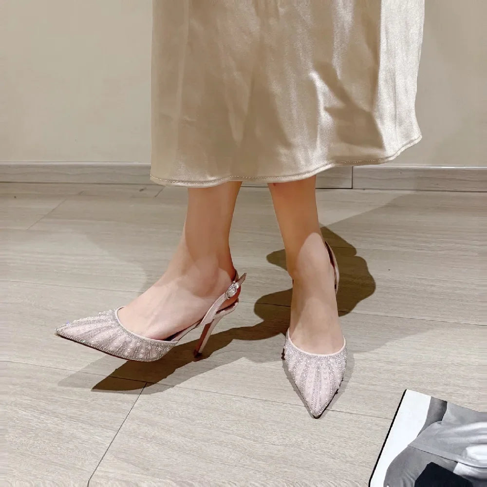 Escarpins Cristal Boucle Femme — Bout Pointu, Talon Fin, Mules Banquet Soirée