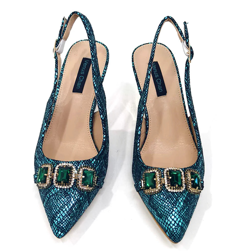 Ensemble Chaussures & Sac Femme Venus Chan Vert Strass — Talon Haut, Soirée Luxe