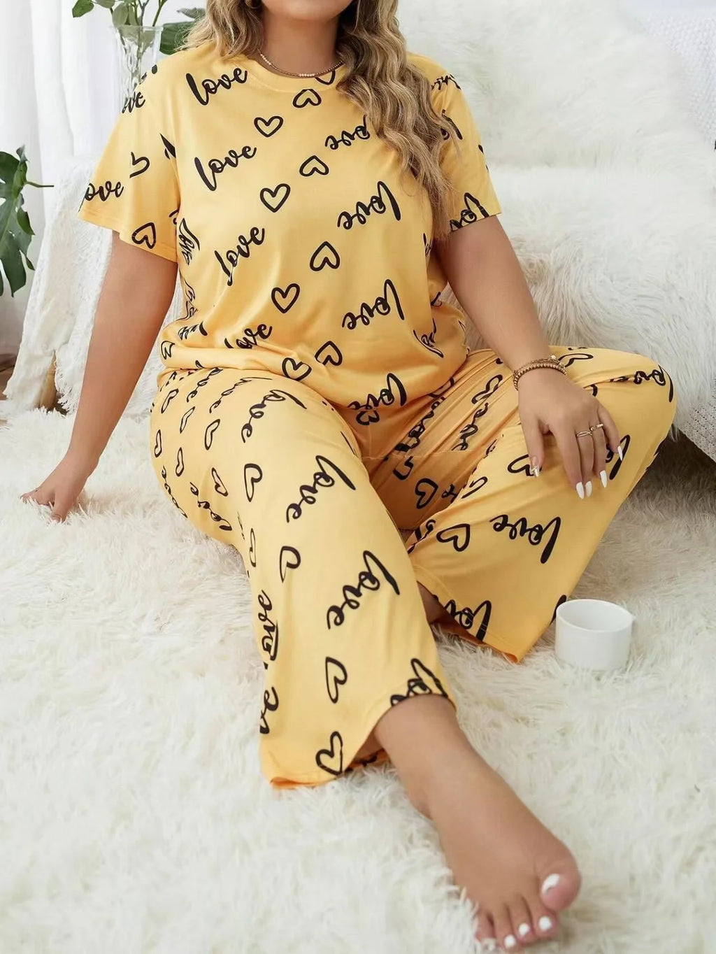 Pyjama Femme Grande Taille 2 Pièces — Manches Longues & Short, Printemps Lounge