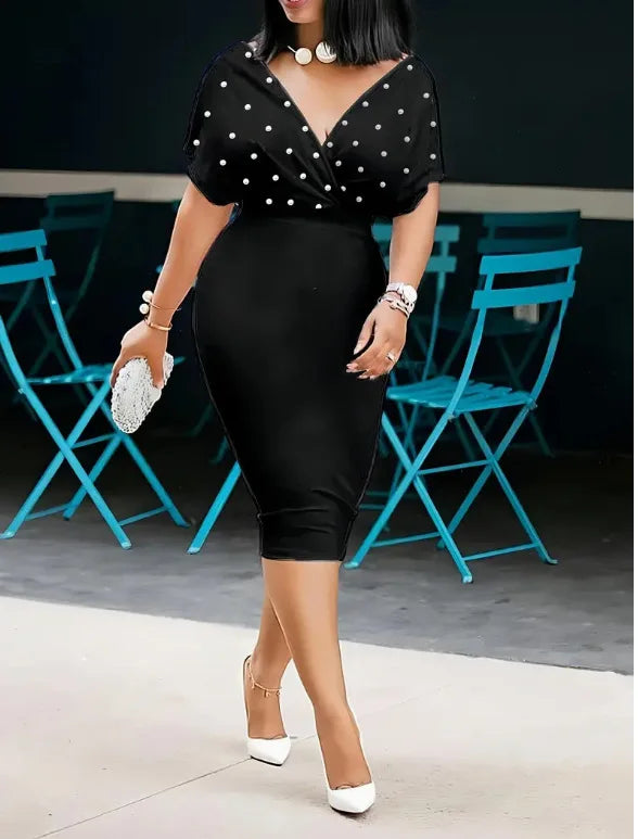 Robe Midi Sexy Col V Moulante — Couleur Unie, Bureau & Soirée, Printemps Été 2025