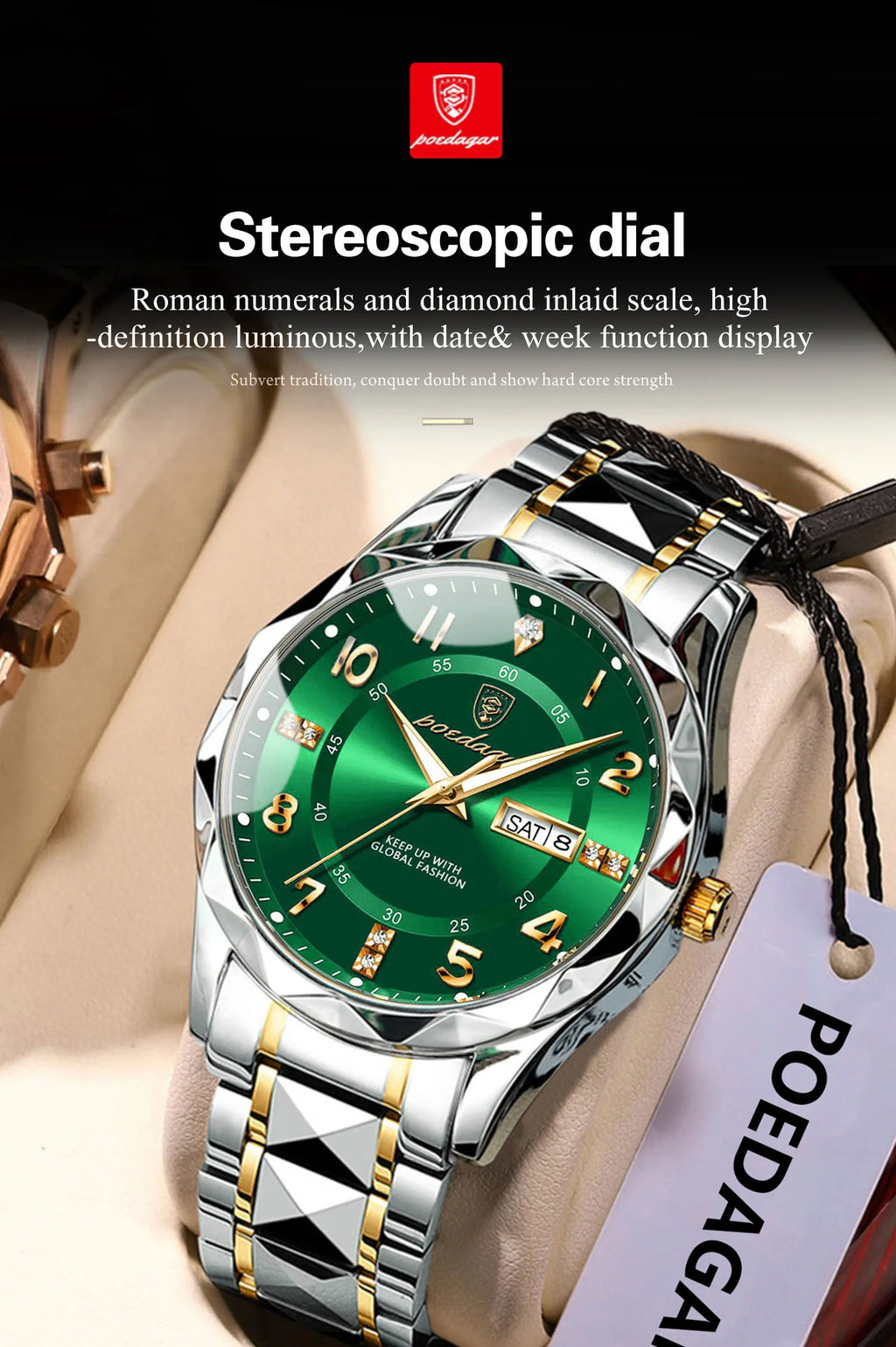Montre Homme POEDAGAR Business — Acier Inoxydable, Lumineux, Date, Semaine, Quartz