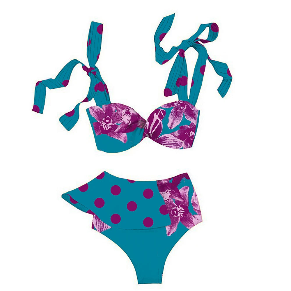 Bikini Taille Haute Bandage Floral 2026 — Volanté, Push Up, Bretelles Brésilien