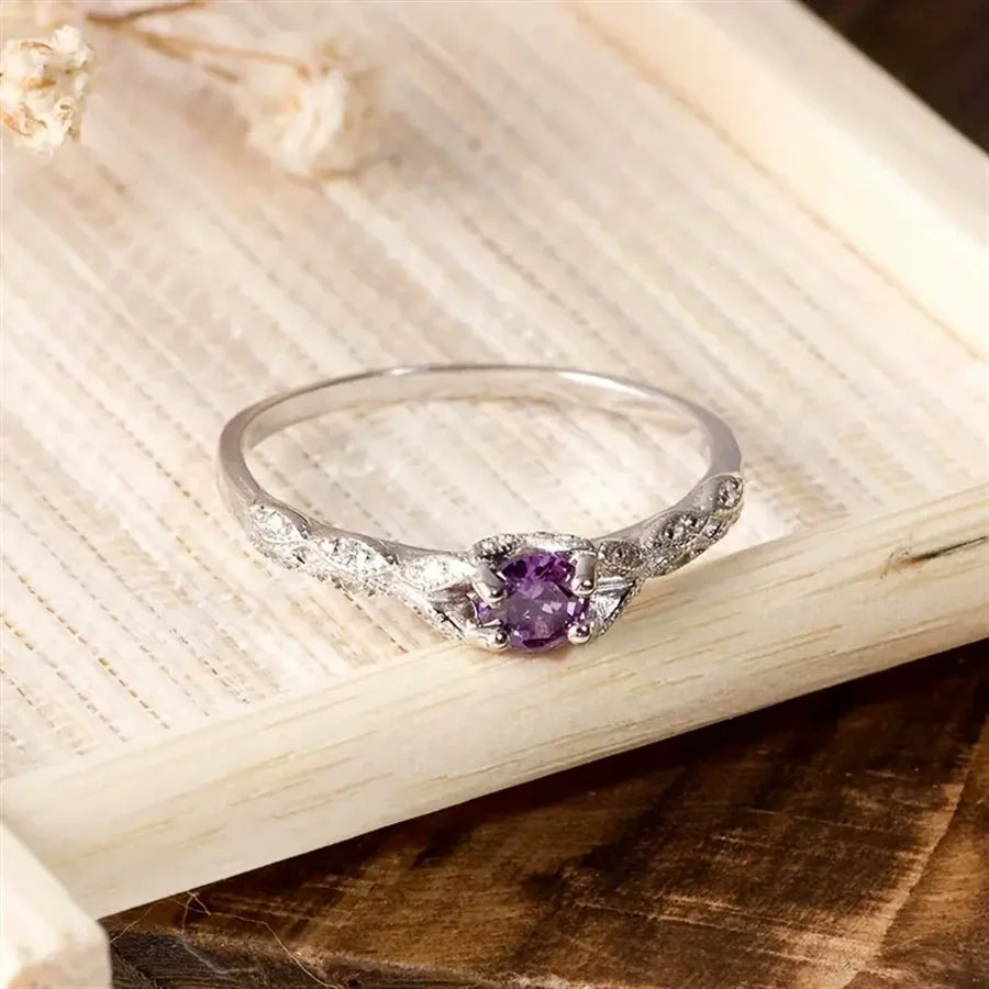 Bague Femme Amethyste Zircon Luxe Léger — Pierre Précieuse, Style Europe & Amérique