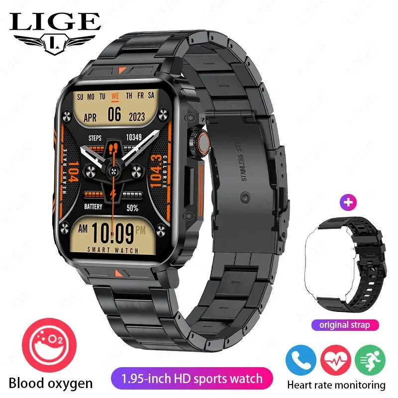 ساعة ذكية LIGE للرجال والنساء 1.95 بوصة — مقاومة للماء IP68، رياضية للياقة البدنية، مكالمات بلوتوث