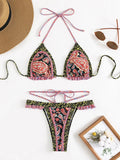 Bikini Halter Floral Volanté Femme — 2 Pièces, Tanga, Maillot de Bain Plage