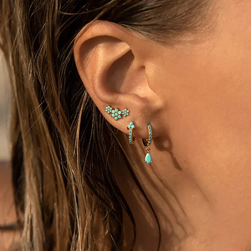 Boucles d'Oreilles Créoles Femme Zircon Multicolore Goutte — Acier Inoxydable, Set 2022