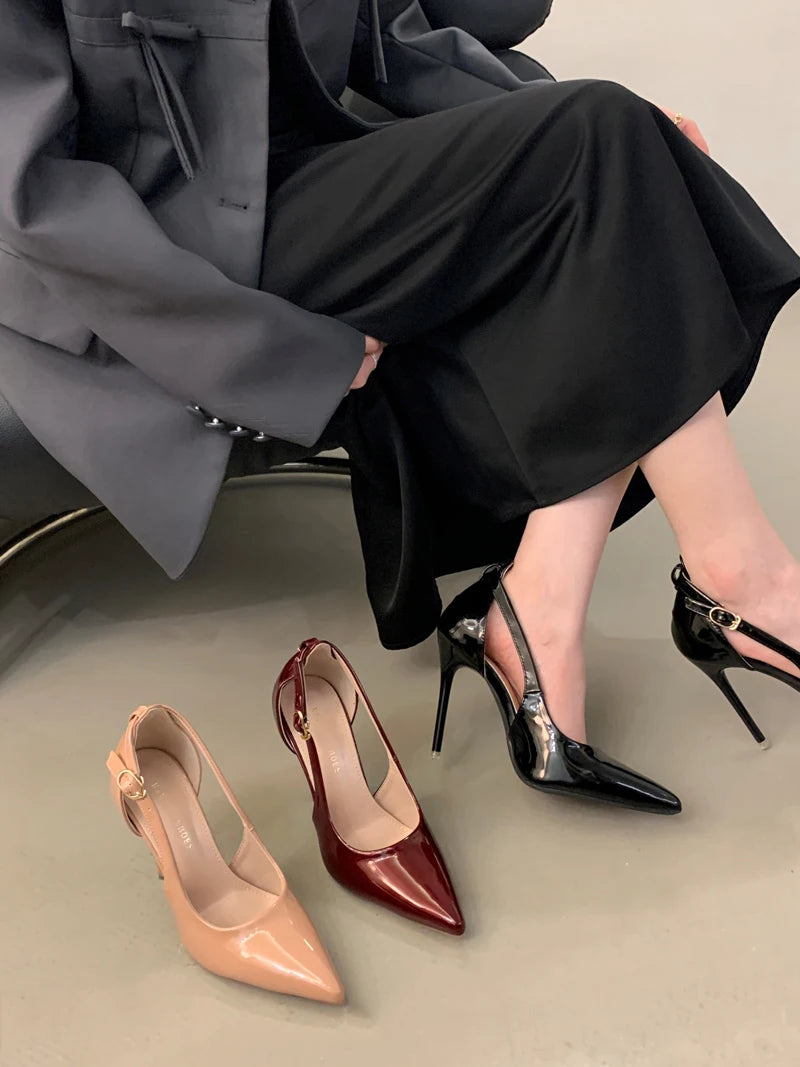 Escarpins Bordeaux Talon Aiguille 11cm — Cuir Verni Noir, Stiletto Chic, Soirée