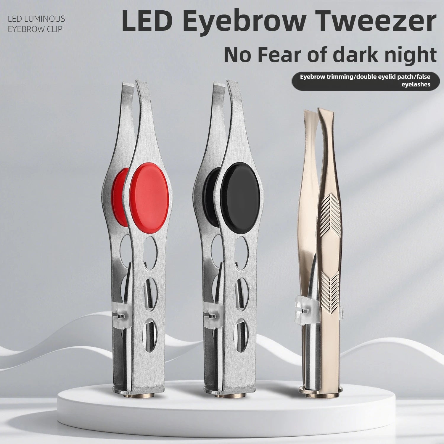 Pince à Sourcils LED Portable Acier Inoxydable — Design Intelligent Bouton