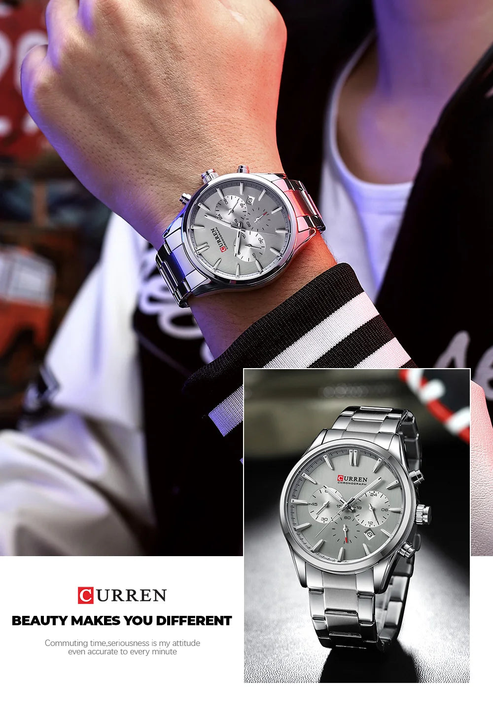 Montre Homme CURREN Multifonction Quartz — Date Automatique, Bracelet Acier Inoxydable