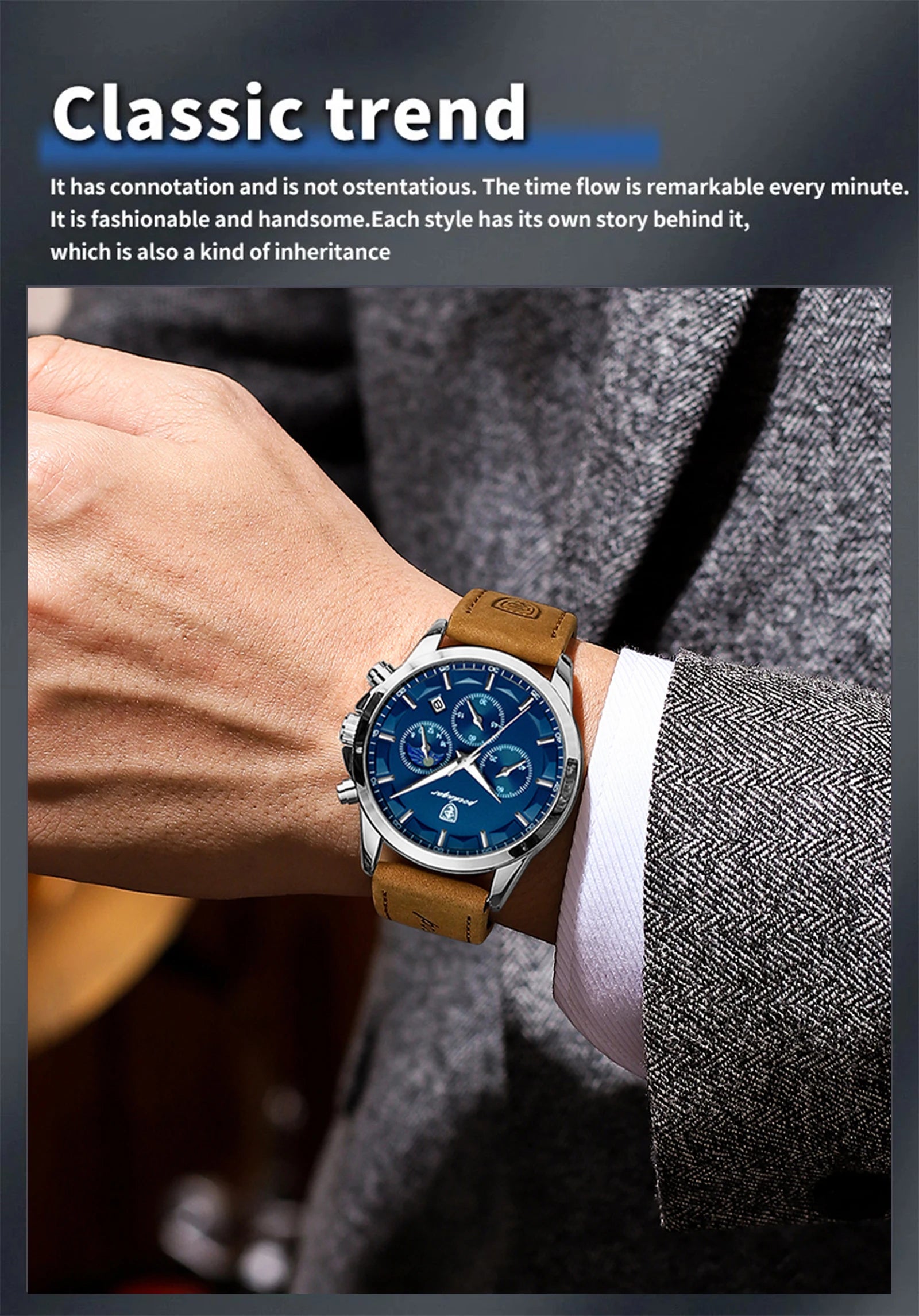 POEDAGAR Montre Homme Luxe Chronographe Cuir — Étanche, Lumineuse, Date, Sport Militaire