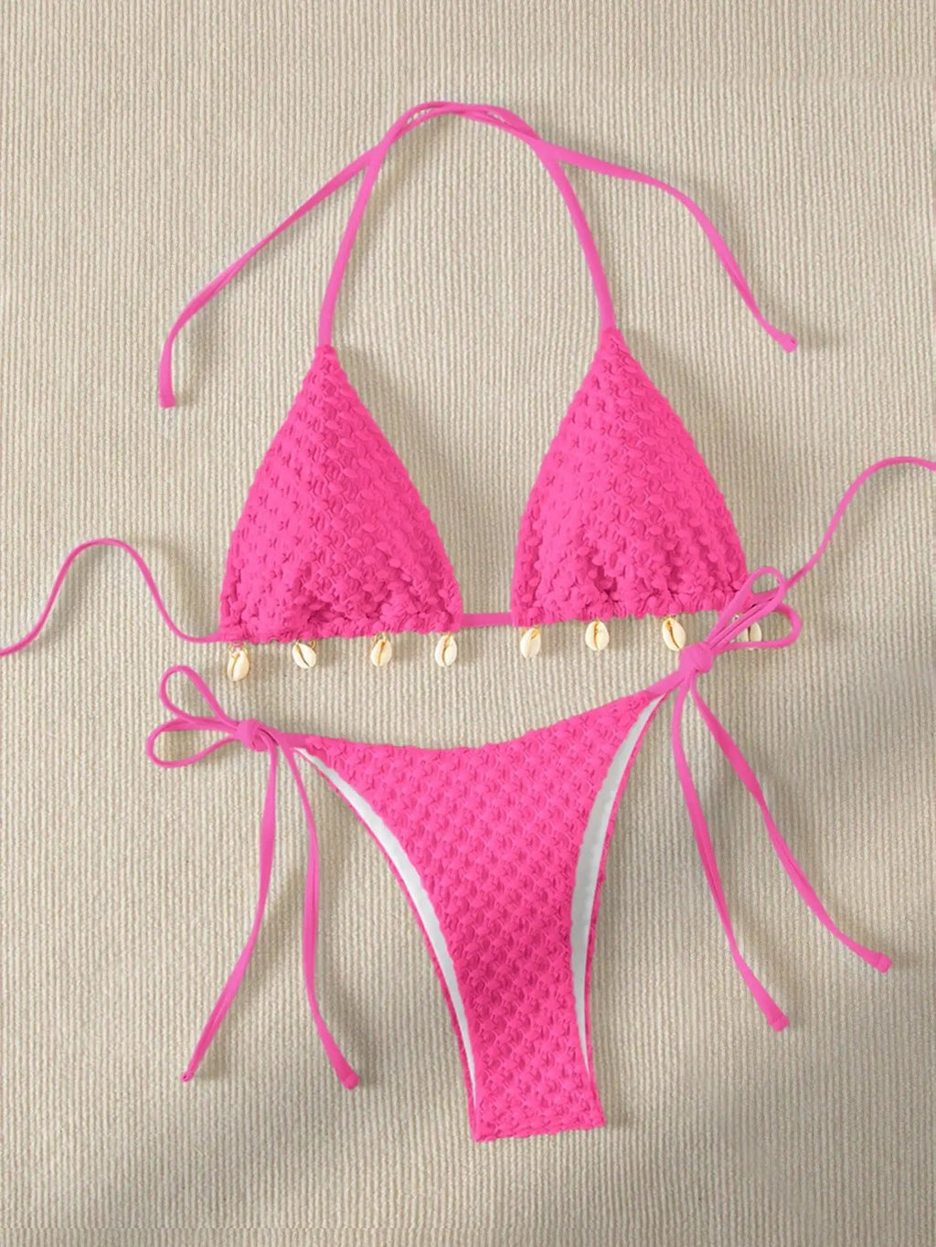 Bikini Coquillage Blanc Push Up 2025 — Halter Micro, Tanga, Maillot de Bain Sexy