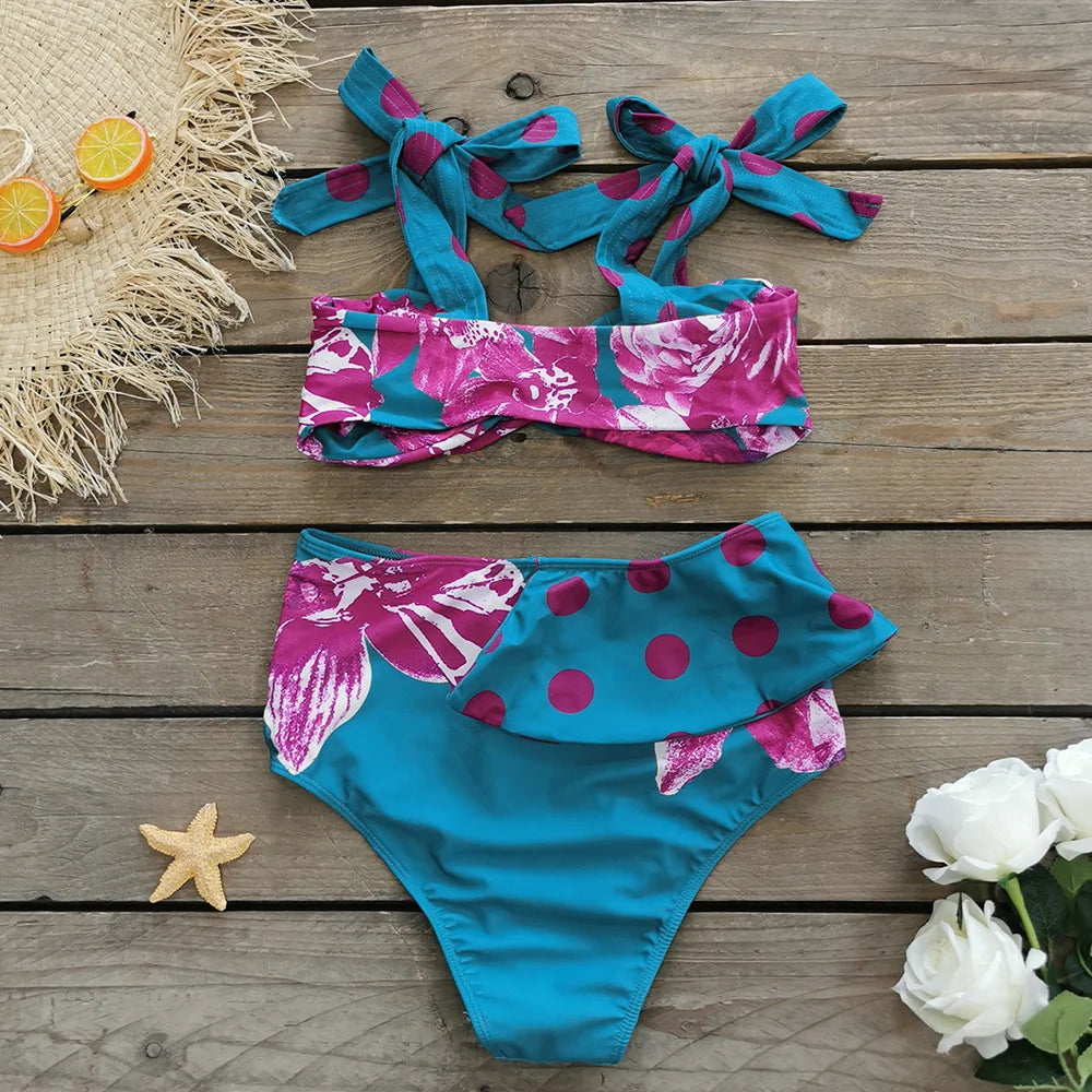 Bikini Taille Haute Bandage Floral 2026 — Volanté, Push Up, Bretelles Brésilien
