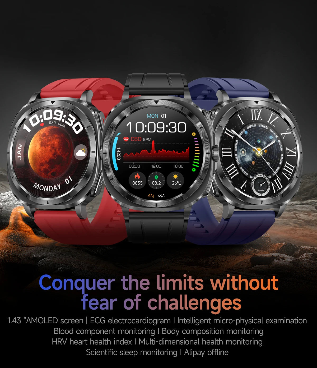 Montre Connectée Santé ECG Laser 2025 — Tension Artérielle, Acide Urique, NFC, Appels