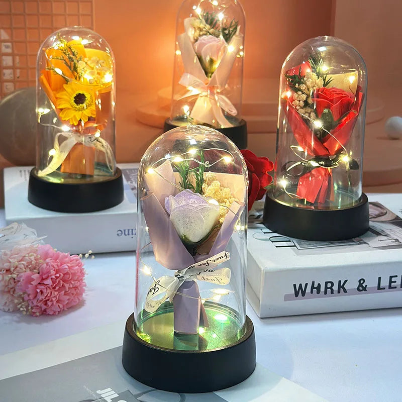 Bouquet Lumineux Tournesol & Rose – Cadeau Fête des Mères / Remise de Diplôme