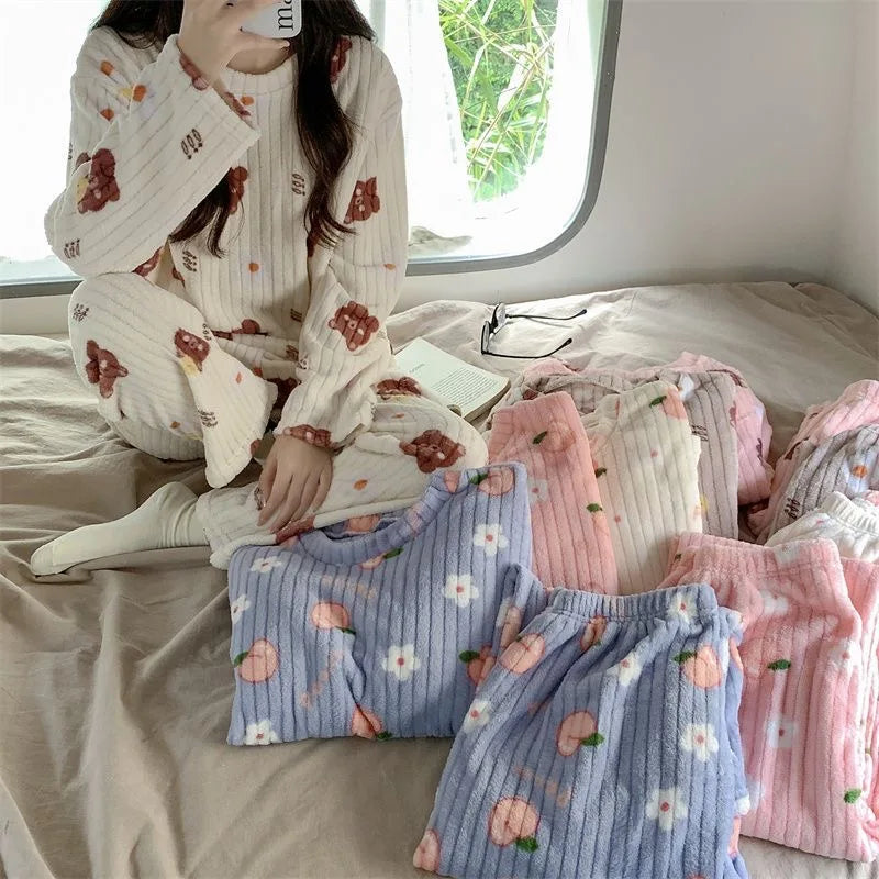 Pyjama Femme Polaire Flanelle 2022 — Manches Longues, Cartoon, Chaud Hiver