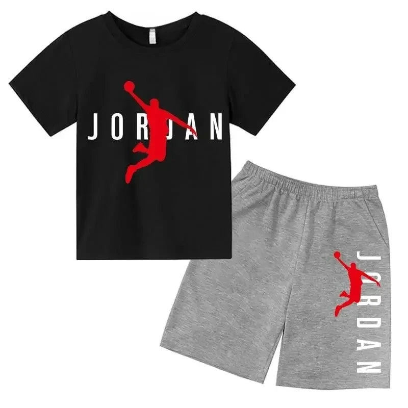 Ensemble 2 pièces enfant mixte – T-shirt & short sport imprimé lettres luxe, 3-14 ans