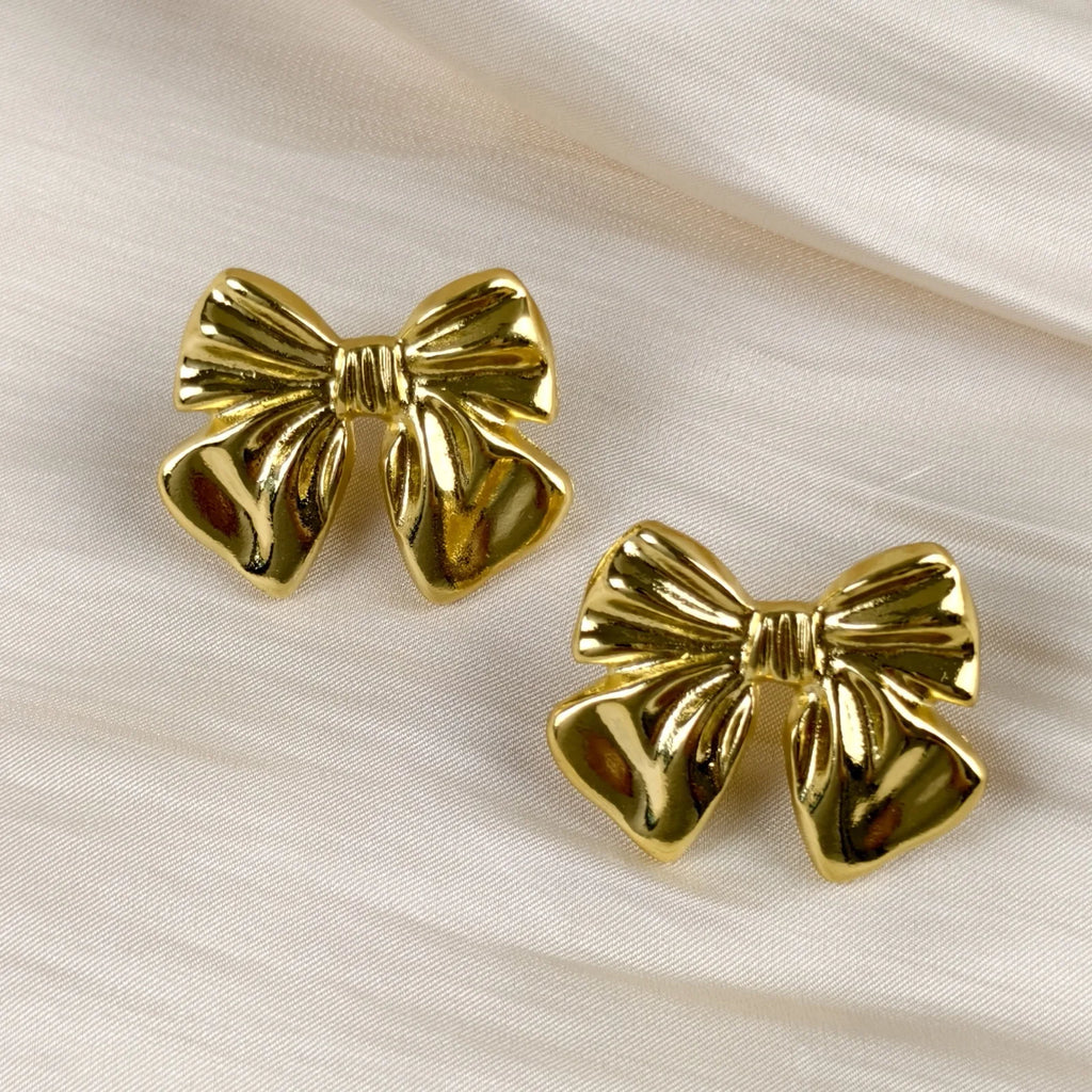 Boucles d'Oreilles Clou Nœud Métal Doré — Acier Inoxydable, Cadeau Femme & Fille
