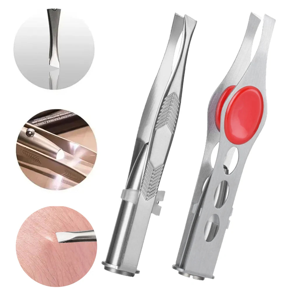 Pince à Sourcils LED Portable Acier Inoxydable — Design Intelligent Bouton