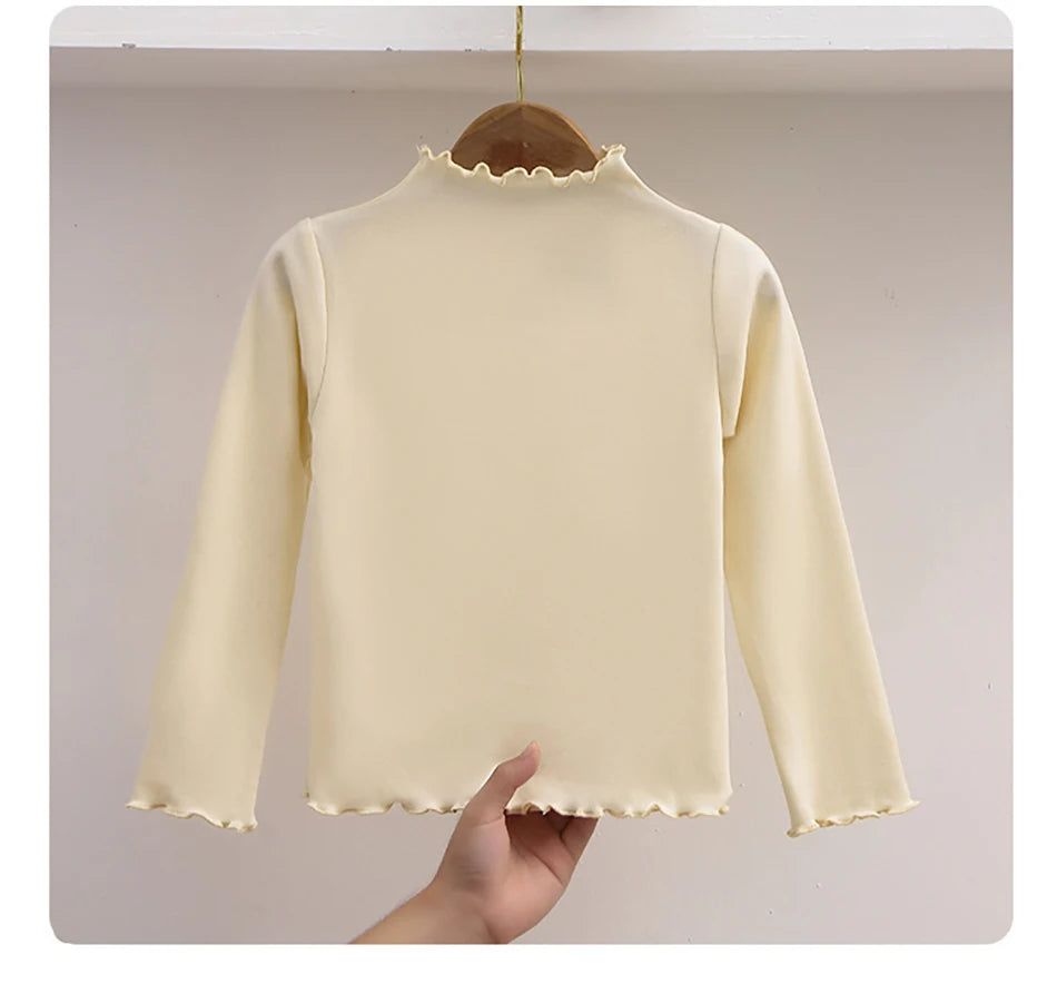 T-Shirt Fille Manches Longues Automne-Hiver — Bord Champignon Couleur Unie
