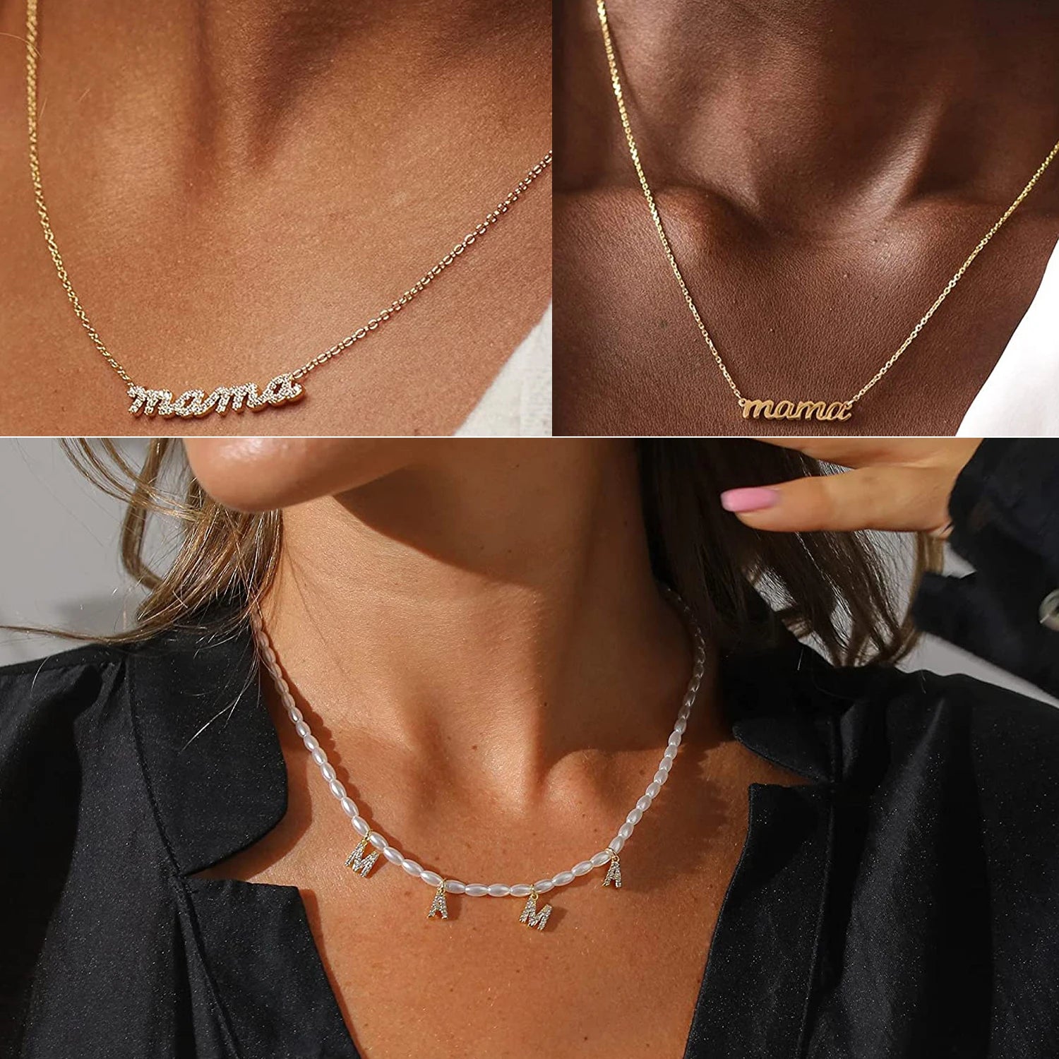 Collier MAMA en Acier Inoxydable Doré – Bijou Tendance Fête des Mères