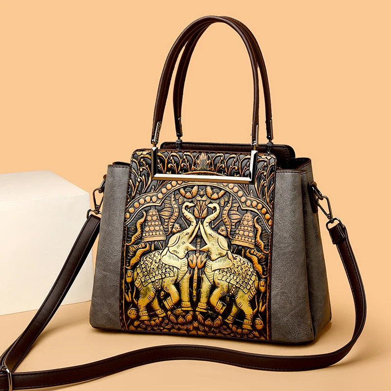 Sac À Main Femme Cuir PU Gaufré Artisanal — 3 Compartiments, Grande Capacité, Bandoulière