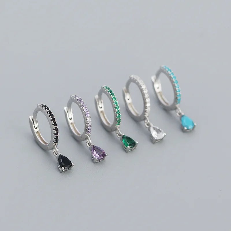 Boucles d'Oreilles Créoles Femme Zircon Multicolore Goutte — Acier Inoxydable, Set 2022