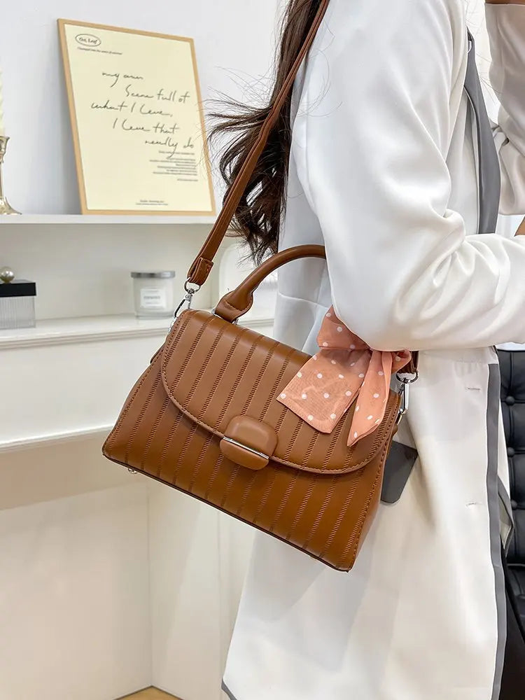 Sac Satchel Carré Minimaliste Femme — Détail Cuir, Grande Capacité, Sac Couches Luxe
