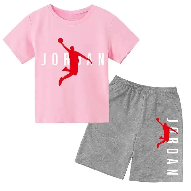 Ensemble 2 pièces enfant mixte – T-shirt & short sport imprimé lettres luxe, 3-14 ans