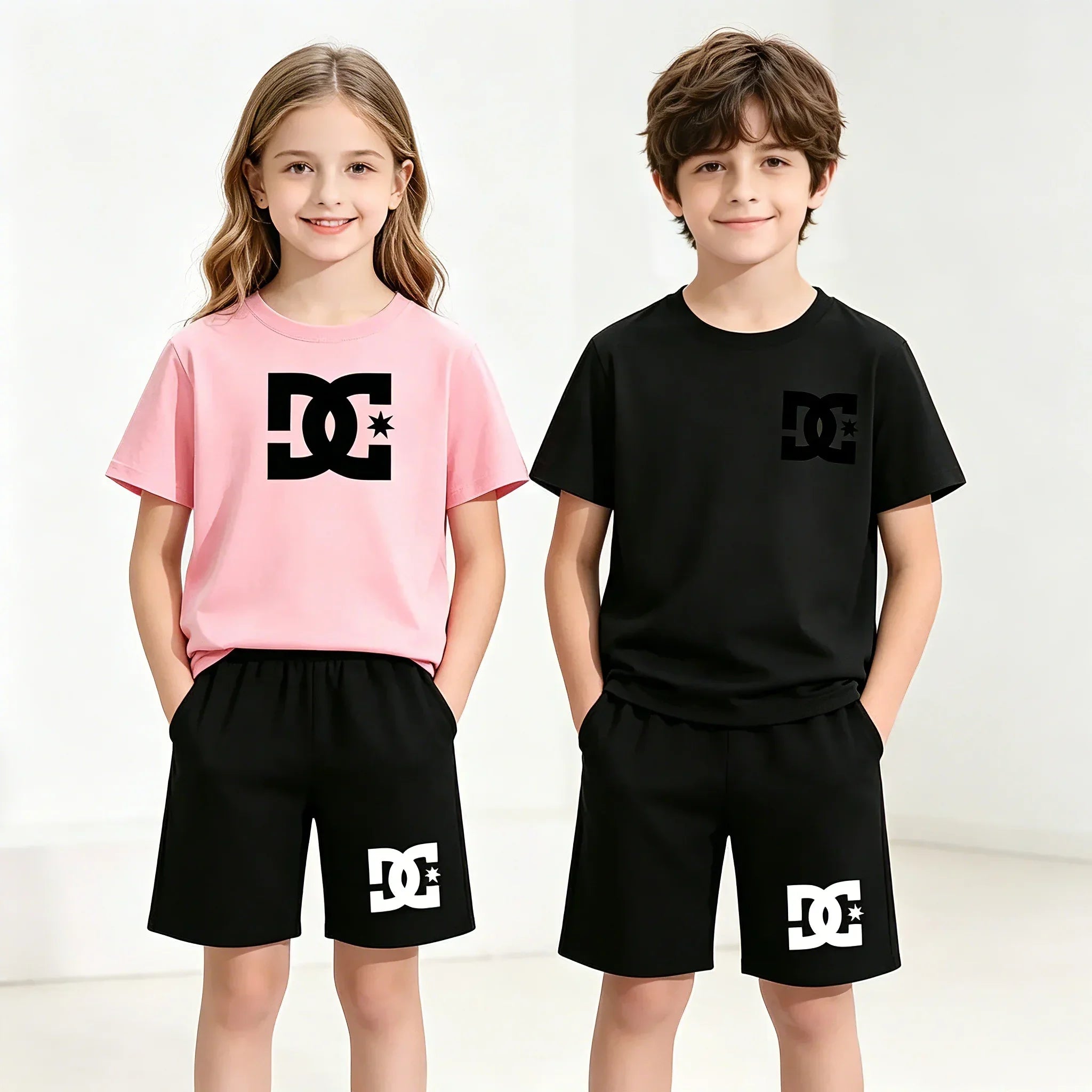 Ensemble 2 pièces enfant mixte – T-shirt imprimé mignon & short sport décontracté, 3-13 ans