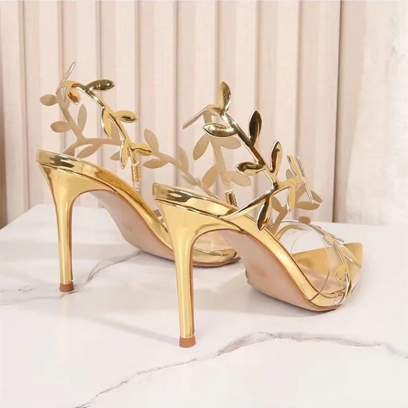 Sandales Femme Paillettes Feuille Stiletto — Bout Pointu, Soirée & Prom Élégant