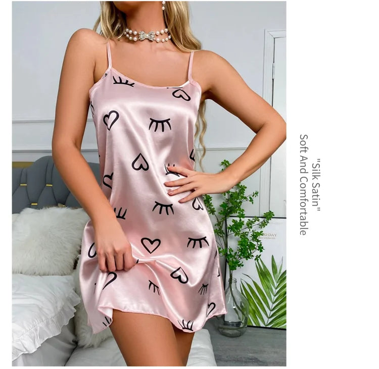 Lingerie Femme Babydoll Nuisette Imprimée — Sans Manches, Sexy, Pyjama Chemise