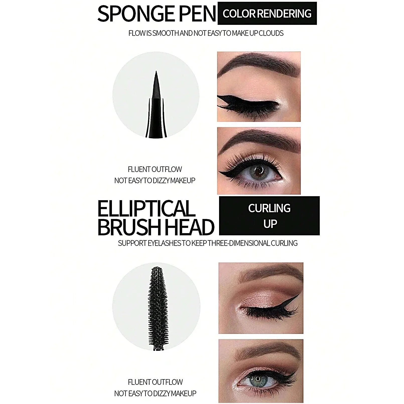 Set Eyeliner Liquide & Mascara 4D YANQINA — Waterproof, Crayon Sourcils, Yeux
