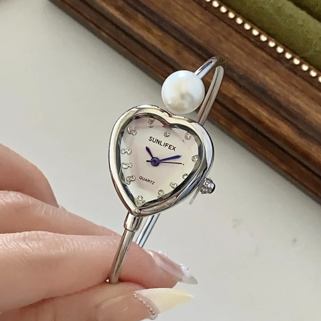 Montre Femme Perle Bracelet — Cadran Coeur, Quartz, Fashion Dropshipping