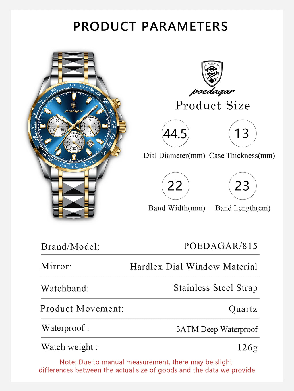 POEDAGAR Montre Homme Sport Luxe Chronographe — Acier Inoxydable, Étanche, Lumineuse