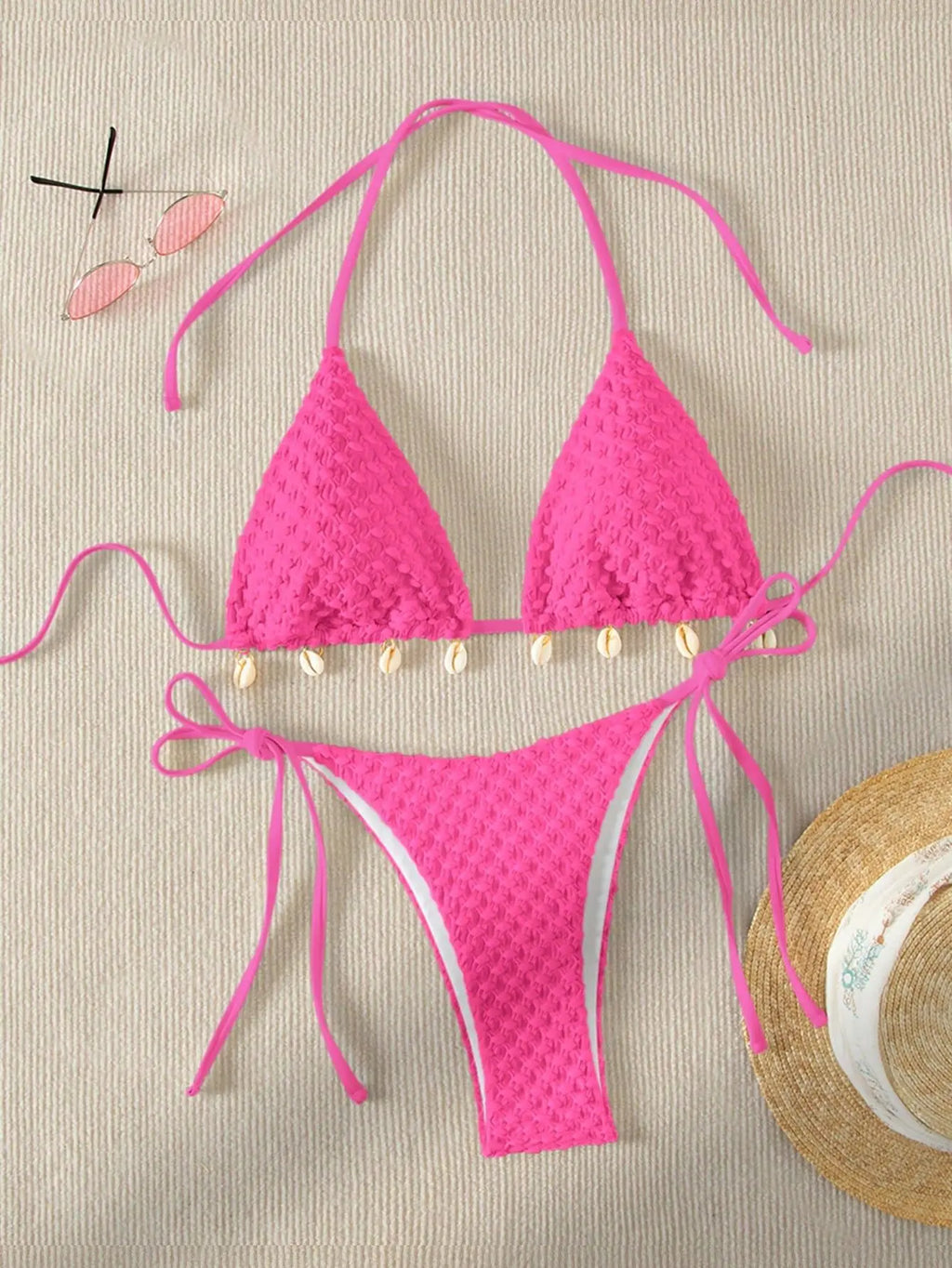 Bikini Coquillage Blanc Push Up 2025 — Halter Micro, Tanga, Maillot de Bain Sexy